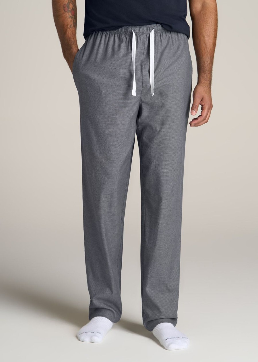 Men American Tall Athletic Pants | Woven Pajama Pants For Tall Men In Grey Pin Dot