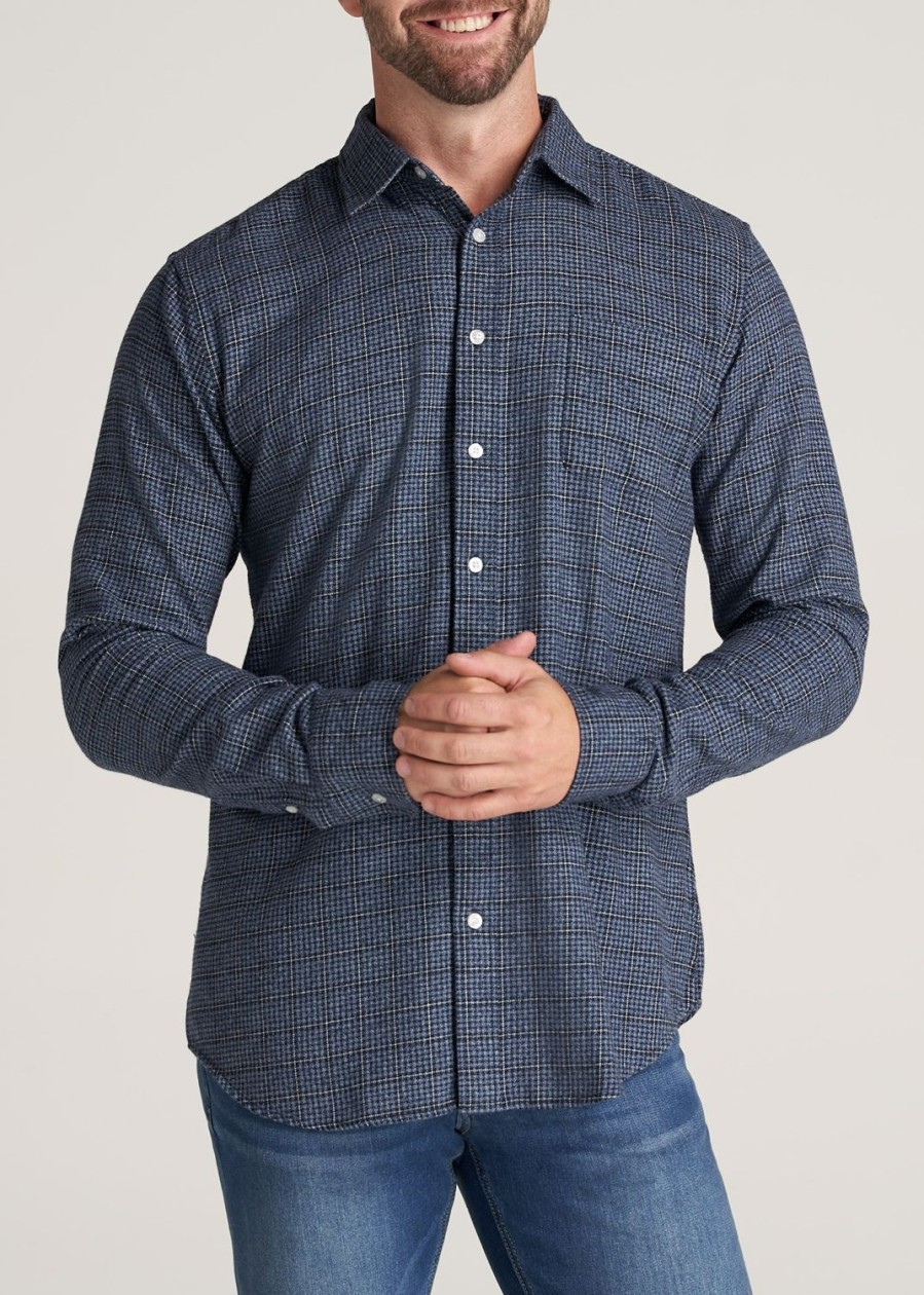 Men American Tall Button Shirts | Nelson Flannel Shirt For Tall Men In Navy & White