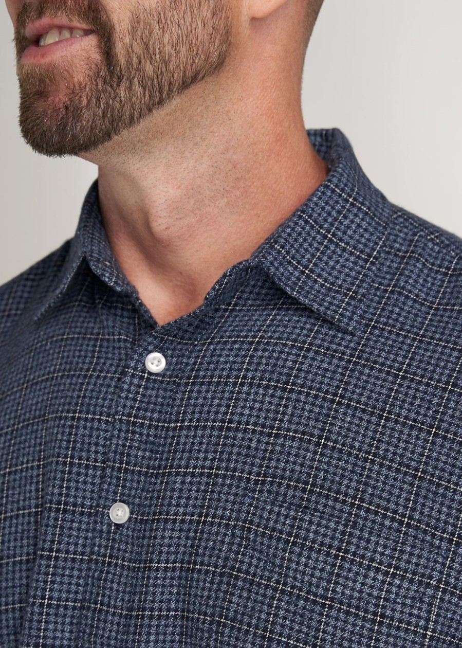 Men American Tall Button Shirts | Nelson Flannel Shirt For Tall Men In Navy & White