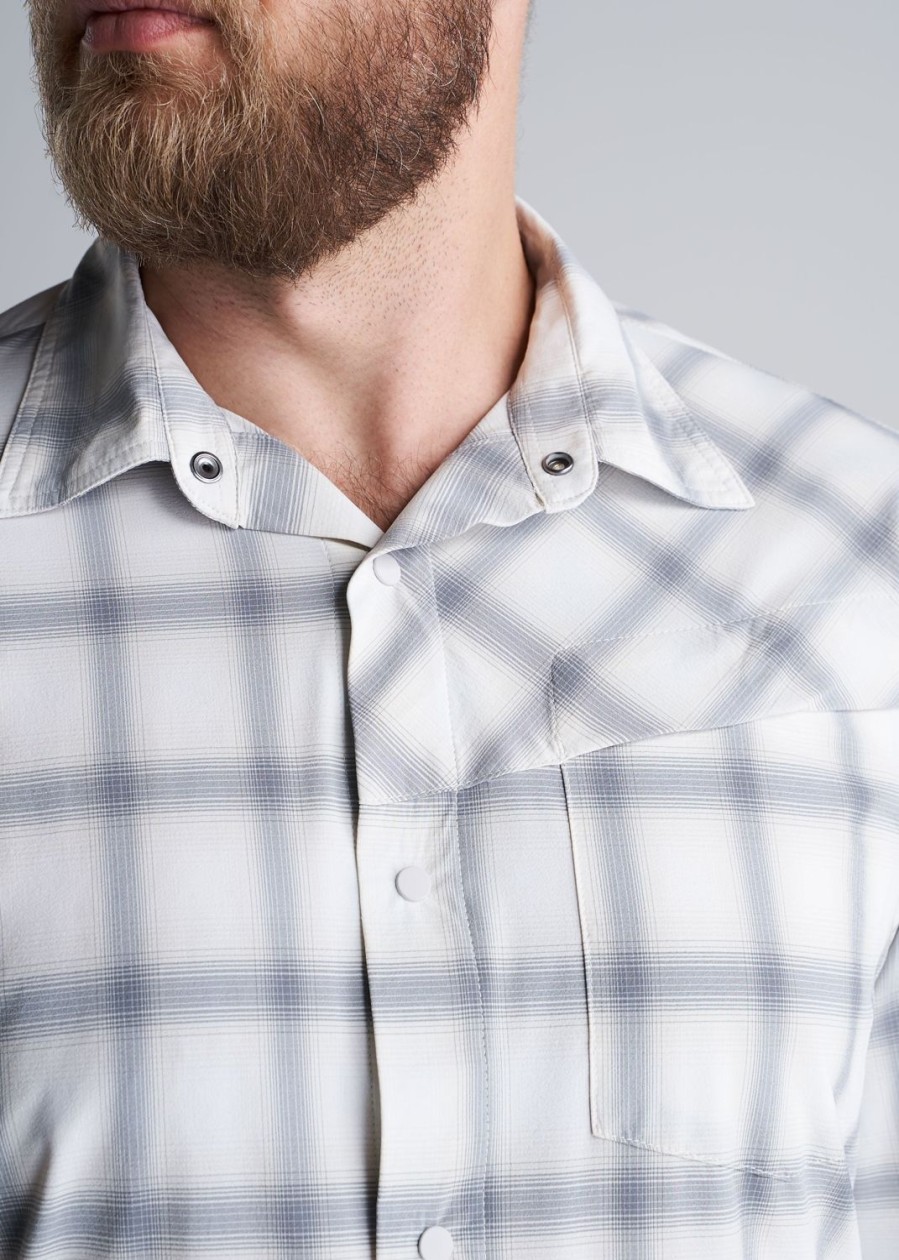 Men American Tall Button Shirts | Tall Men'S Ultra Lightweight Snap-Front Shirt In Birch Smoke