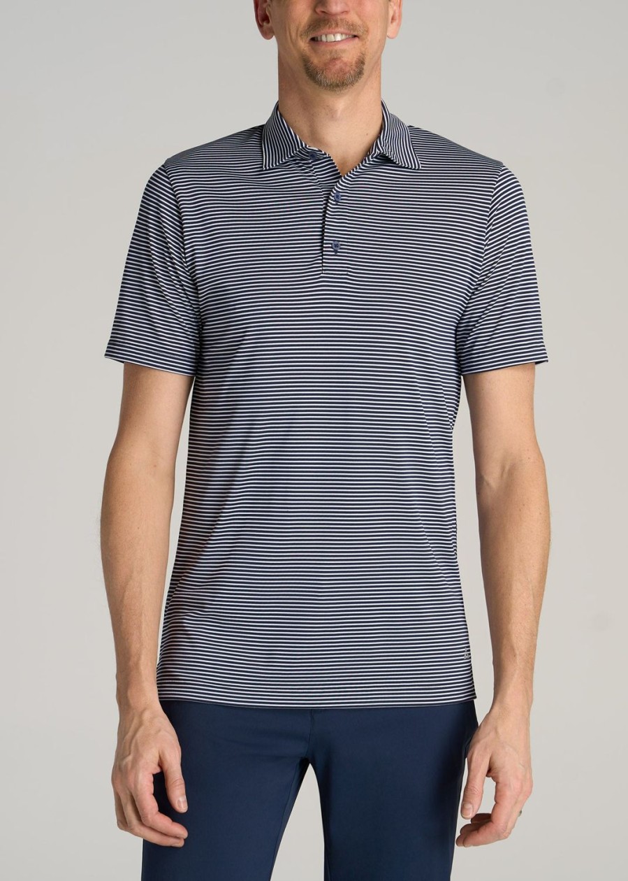 Men American Tall Polos | A.T. Performance Stretch Stripe Golf Tall Men'S Polo Shirt In Navy