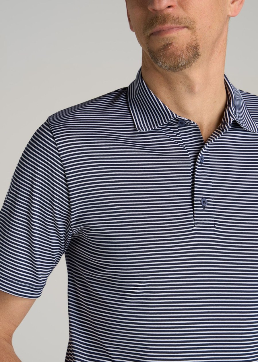 Men American Tall Polos | A.T. Performance Stretch Stripe Golf Tall Men'S Polo Shirt In Navy