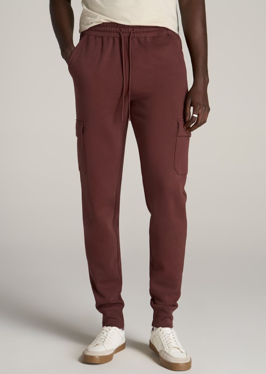 Men American Tall Athletic Pants | Wearever Fleece Cargo Jogger For Tall Men In Cherry Brown