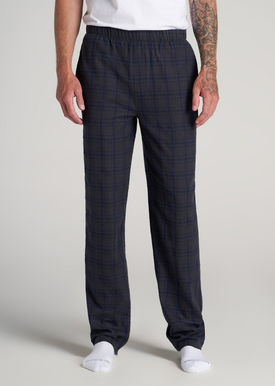 Men American Tall Athletic Pants | Plaid Pajama Pants For Tall Men In Charcoal & Navy Plaid