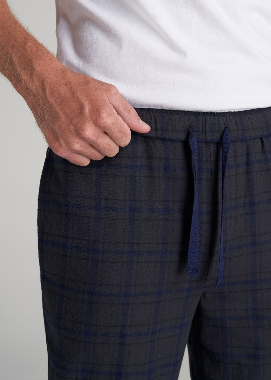 Men American Tall Athletic Pants | Plaid Pajama Pants For Tall Men In Charcoal & Navy Plaid