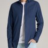 Men American Tall Button Shirts | Linen Long Sleeve Shirt For Tall Men In Lake Blue