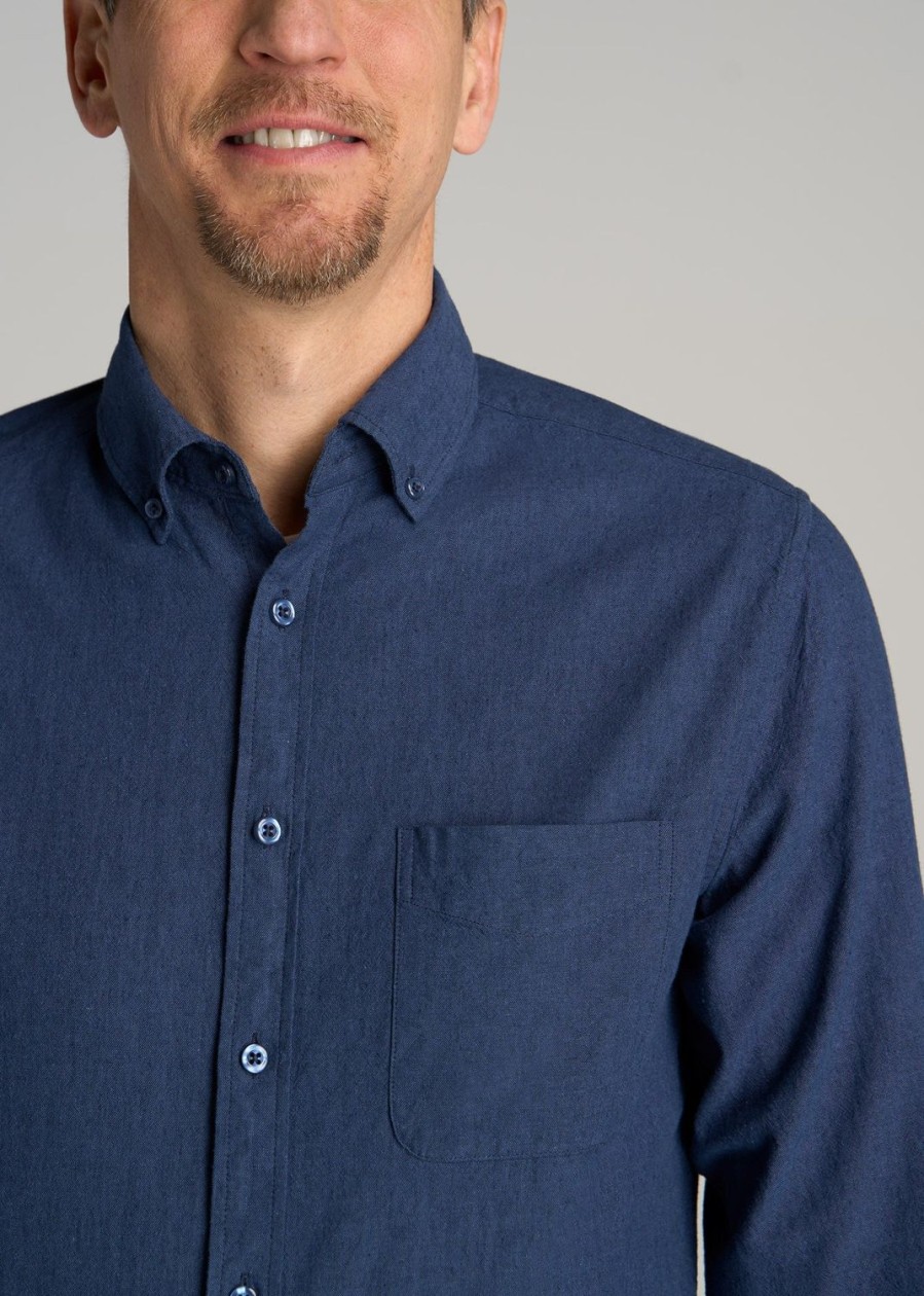 Men American Tall Button Shirts | Linen Long Sleeve Shirt For Tall Men In Lake Blue