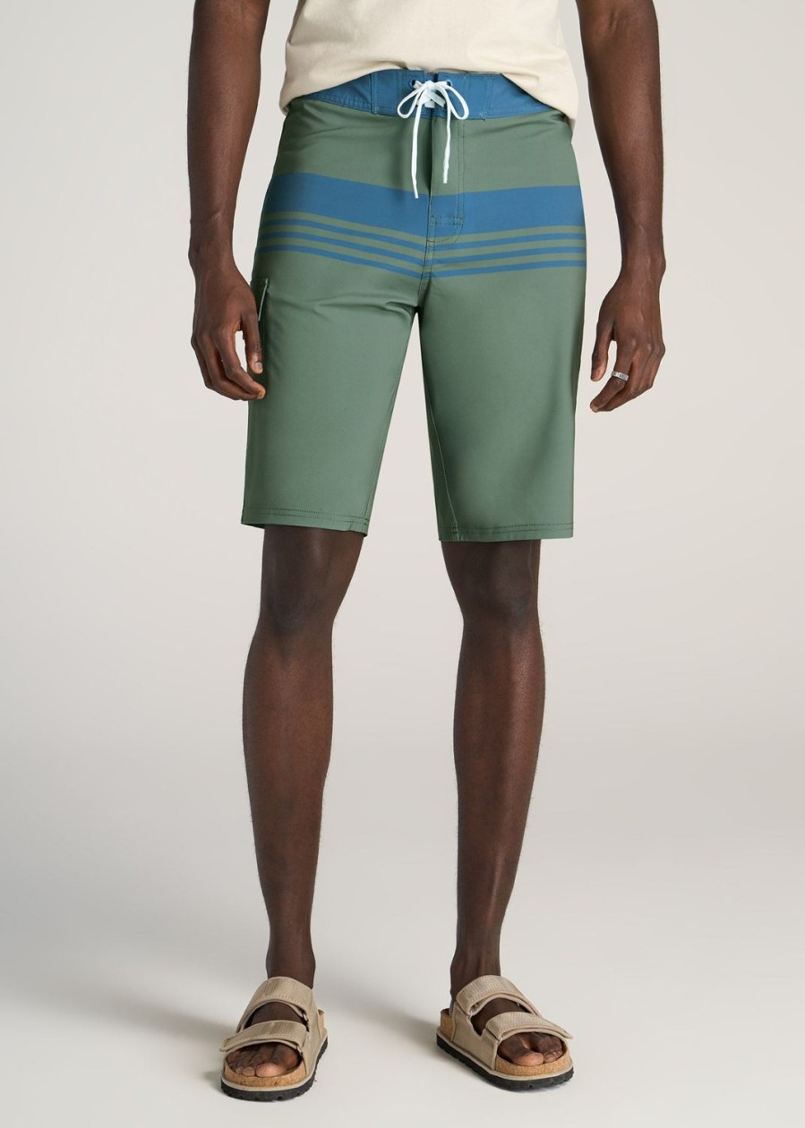 Men American Tall Shorts | Tall Board Shorts For Men In Olive & Navy Stripe