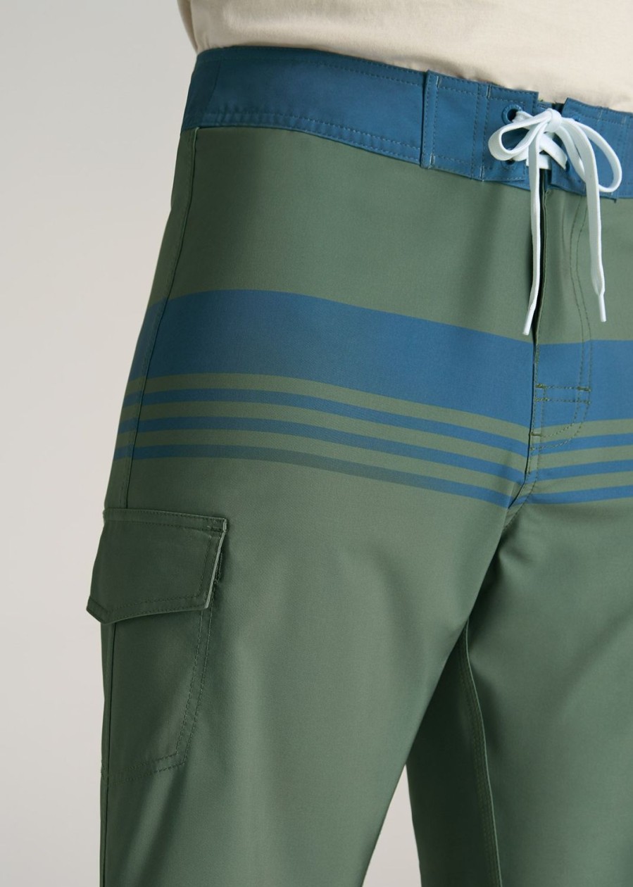 Men American Tall Shorts | Tall Board Shorts For Men In Olive & Navy Stripe