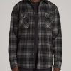 Men American Tall Button Shirts | Sherpa-Lined Fleece Overshirt For Tall Men In Light Grey & Black Plaid