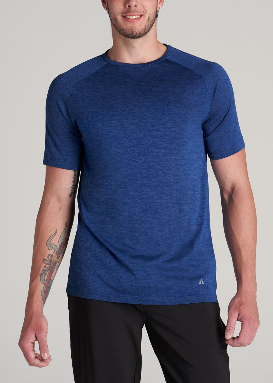 Men American Tall Tees + Tanks | A.T. Performance Modern-Fit Raglan Short Sleeve Tee For Tall Men In Tech Blue Mix