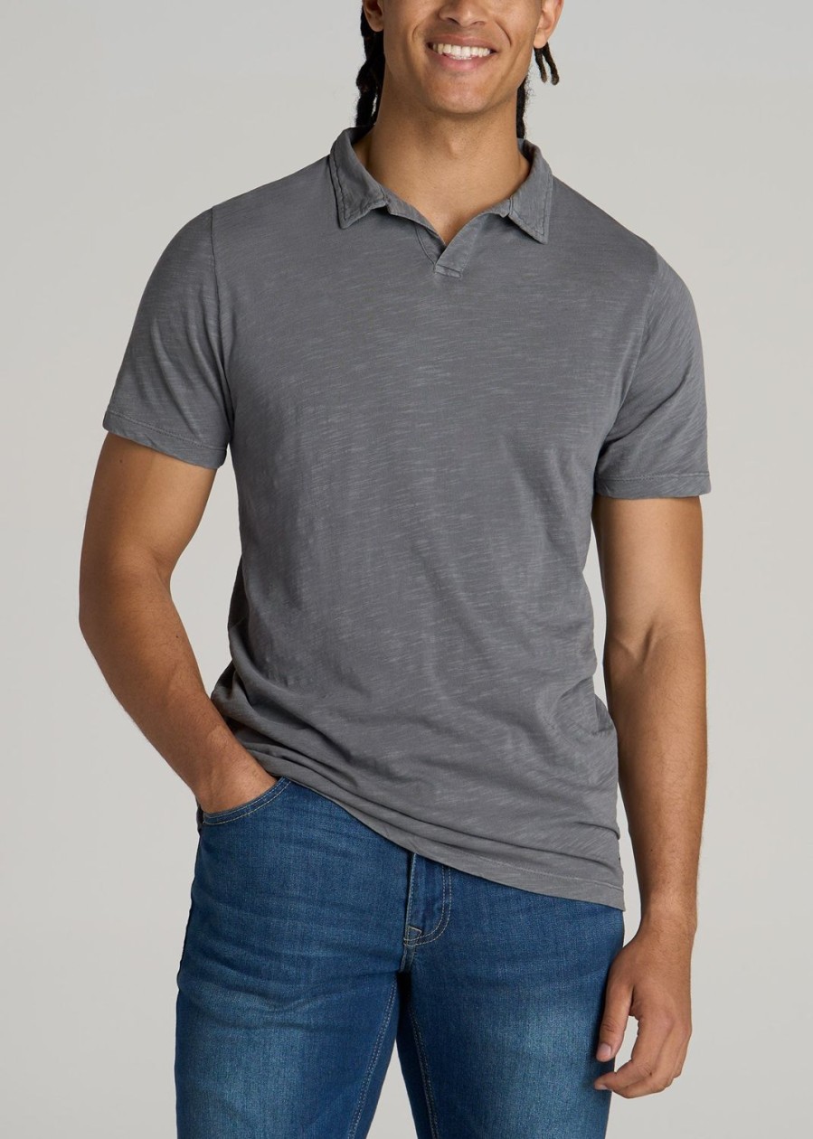 Men American Tall Polos | Slub Men'S Tall Polo Shirt In Slate