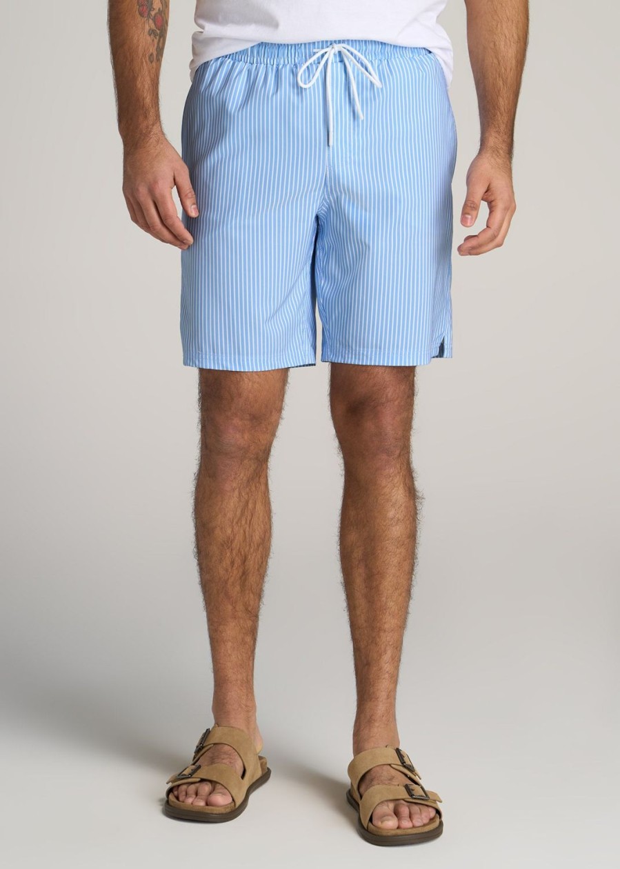 Men American Tall Shorts | Swim Shorts For Tall Men In Sky Blue Stripe