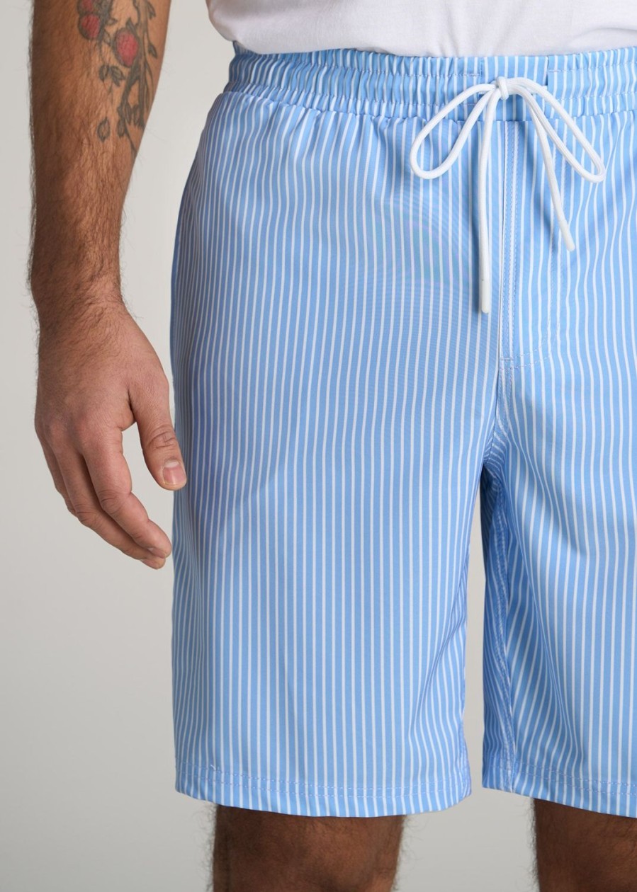 Men American Tall Shorts | Swim Shorts For Tall Men In Sky Blue Stripe