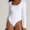 Women American Tall Tees, Tanks + Bodysuits | Long Sleeve Square Neck Bodysuit For Tall Women In Bright White