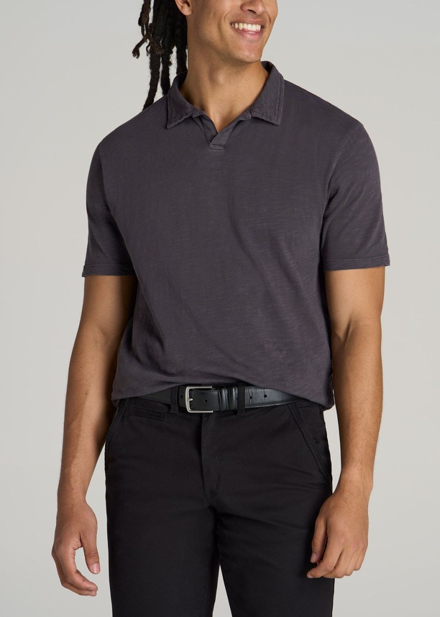 Men American Tall Polos | Slub Men'S Tall Polo Shirt In Charcoal