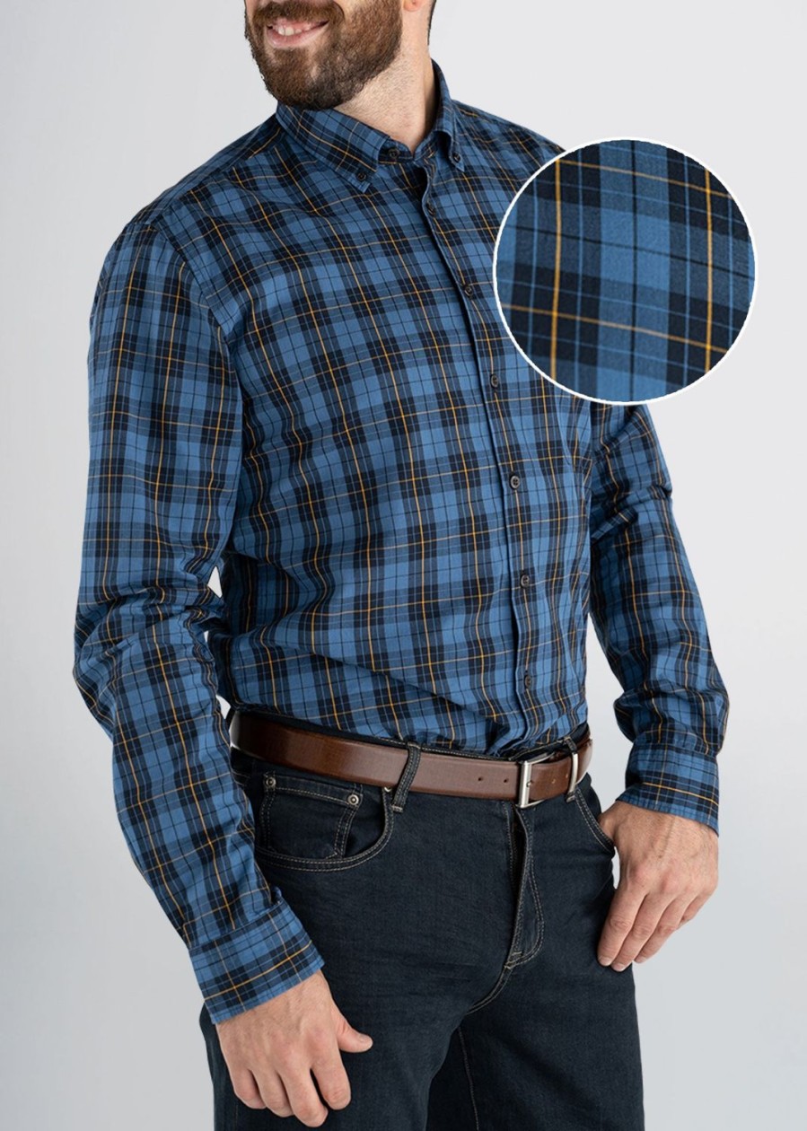 Men American Tall Button Shirts | Soft-Wash Tall Button-Up Shirt In Marine Blue & Yellow Plaid Marine Blue/Yellow Plaid