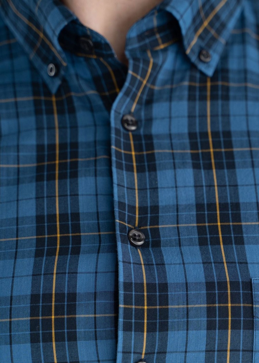 Men American Tall Button Shirts | Soft-Wash Tall Button-Up Shirt In Marine Blue & Yellow Plaid Marine Blue/Yellow Plaid