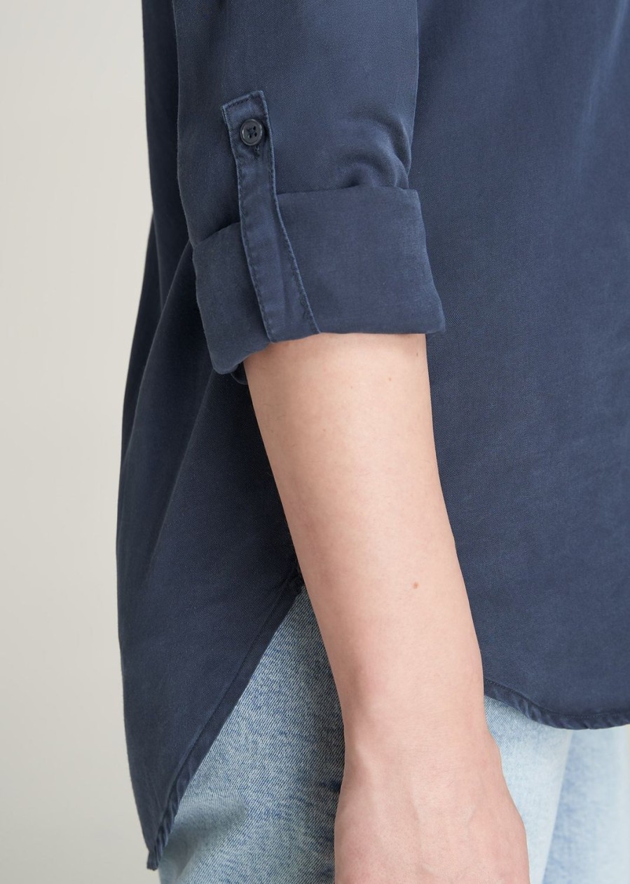 Women American Tall Shirts + Tops | Women'S Tall Tencel Shirt In Navy