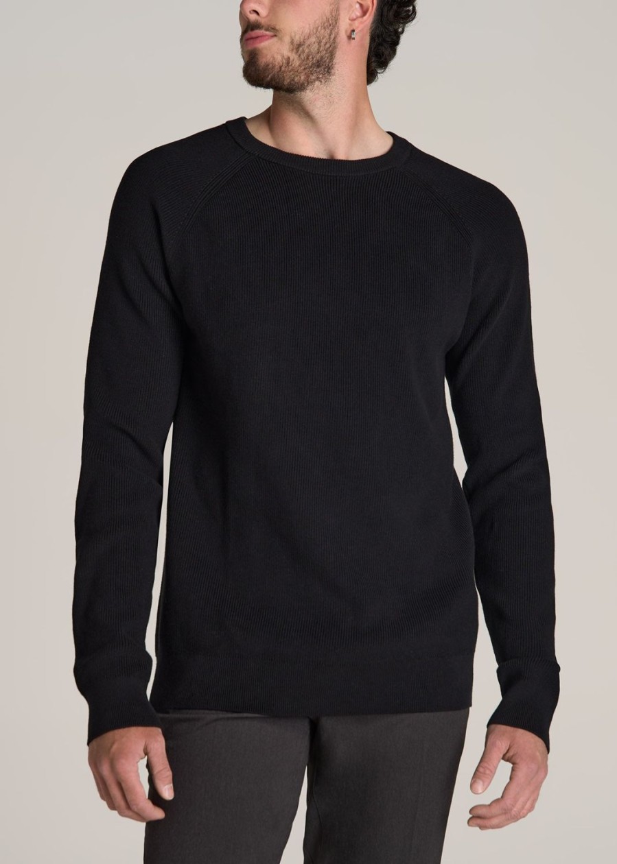 Men American Tall Hoodies + Sweatshirts | Textured Heavy Knit Sweater For Tall Men In Black