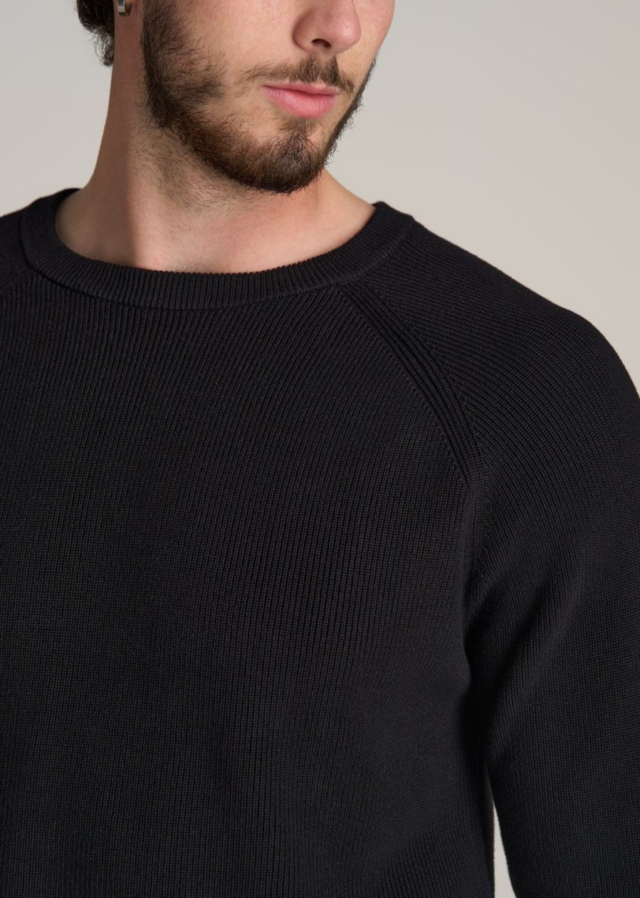 Men American Tall Hoodies + Sweatshirts | Textured Heavy Knit Sweater For Tall Men In Black