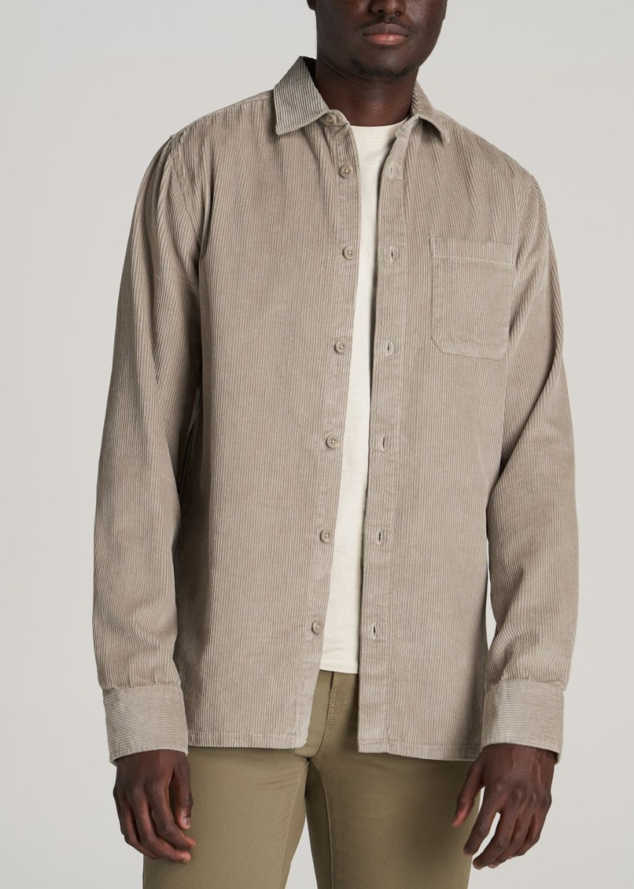 Men American Tall Button Shirts | Lj&S Corduroy Overshirt For Tall Men In Oak