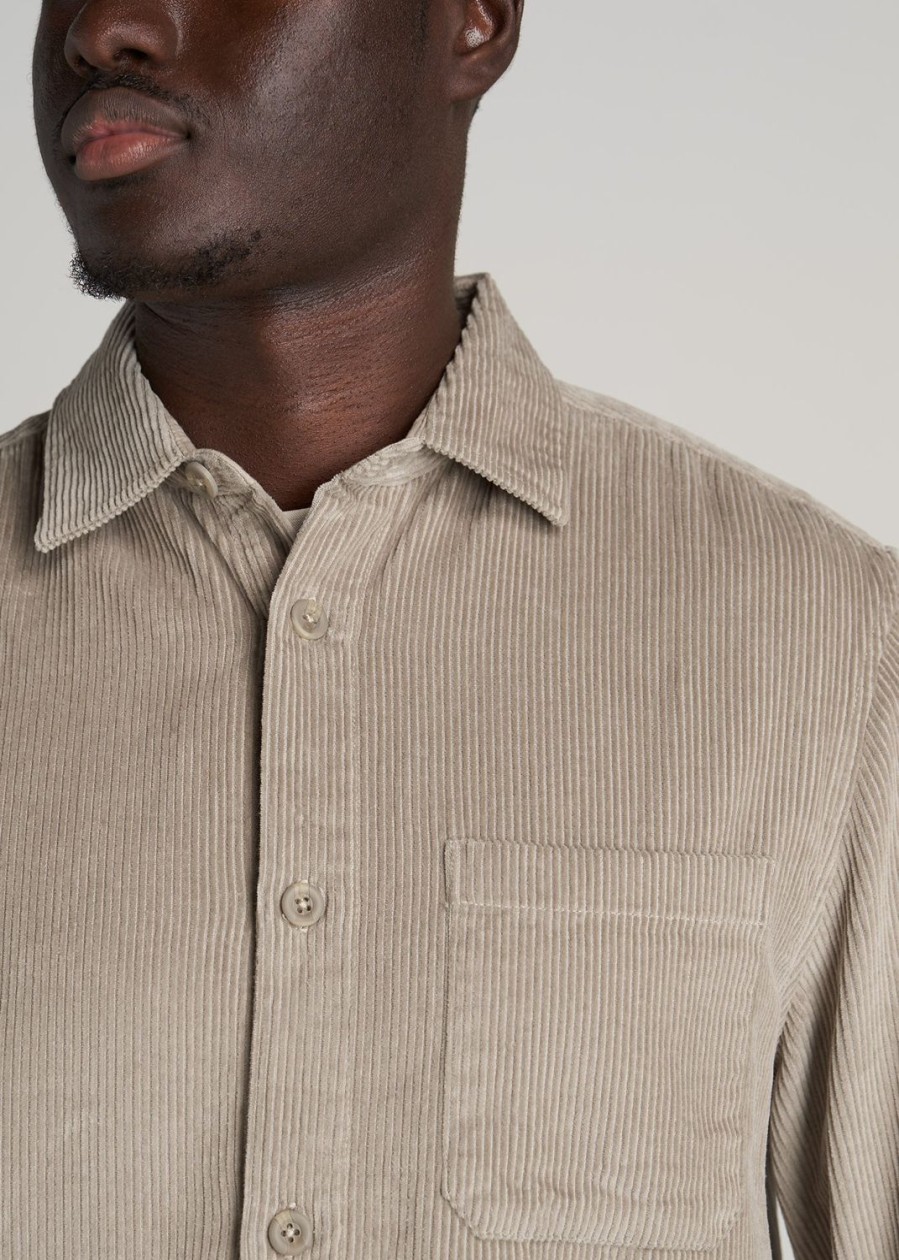 Men American Tall Button Shirts | Lj&S Corduroy Overshirt For Tall Men In Oak