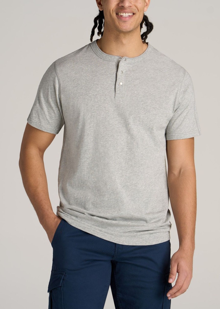 Men American Tall Tees + Tanks | Lj&S Regular-Fit Jersey Henley Tee For Tall Men In Heathered Grey