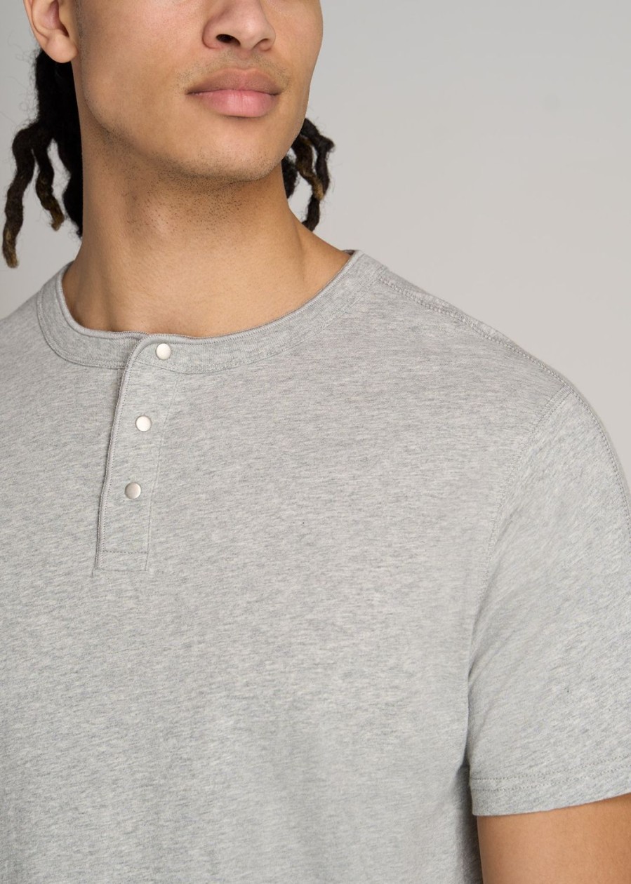 Men American Tall Tees + Tanks | Lj&S Regular-Fit Jersey Henley Tee For Tall Men In Heathered Grey