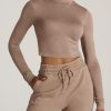 Women American Tall Sweaters | Women'S Tall Crop Mock Neck Sweater In Latte