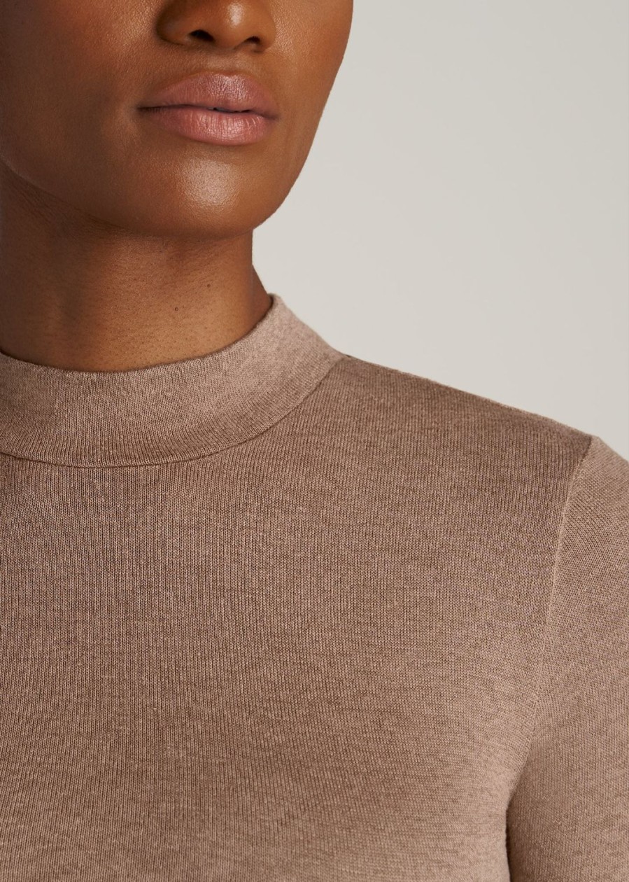 Women American Tall Sweaters | Women'S Tall Crop Mock Neck Sweater In Latte