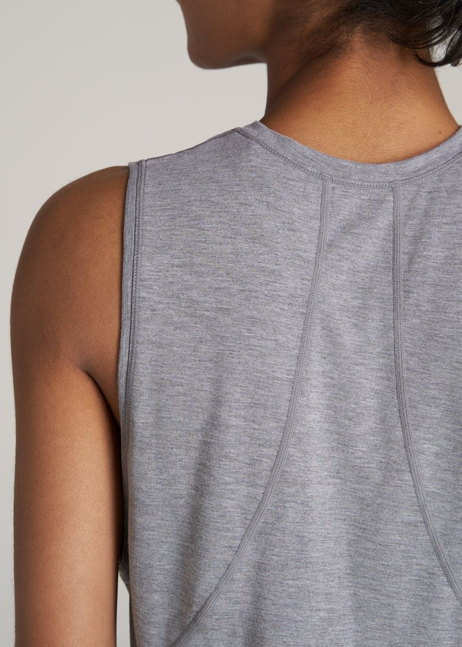 Women American Tall Tees, Tanks + Bodysuits | Athletic Cropped Muscle Tank Top For Tall Women In Grey Mix