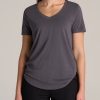 Women American Tall Tees, Tanks + Bodysuits | Women'S Tall Scoop V-Neck Tee In Charcoal