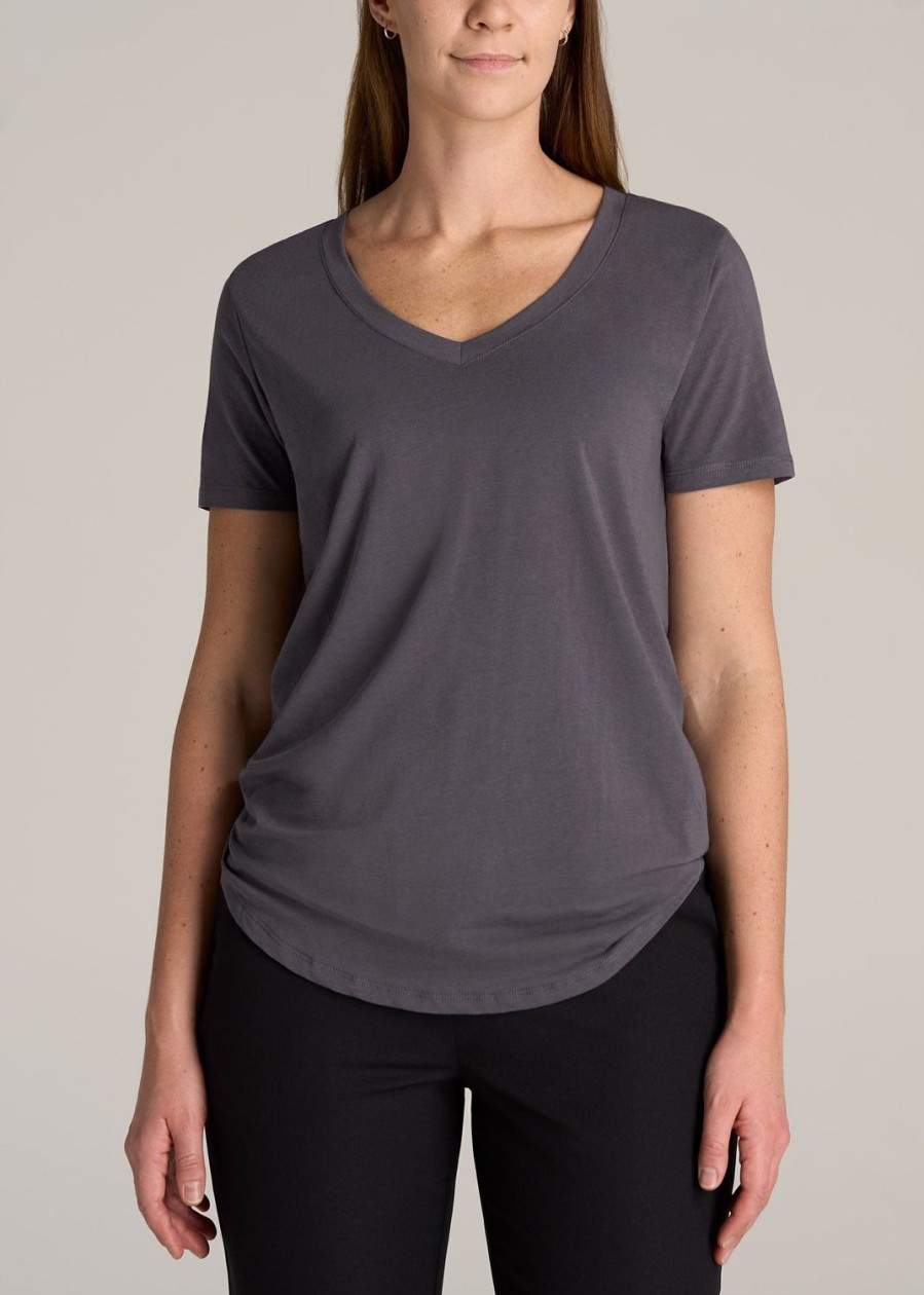 Women American Tall Tees, Tanks + Bodysuits | Women'S Tall Scoop V-Neck Tee In Charcoal