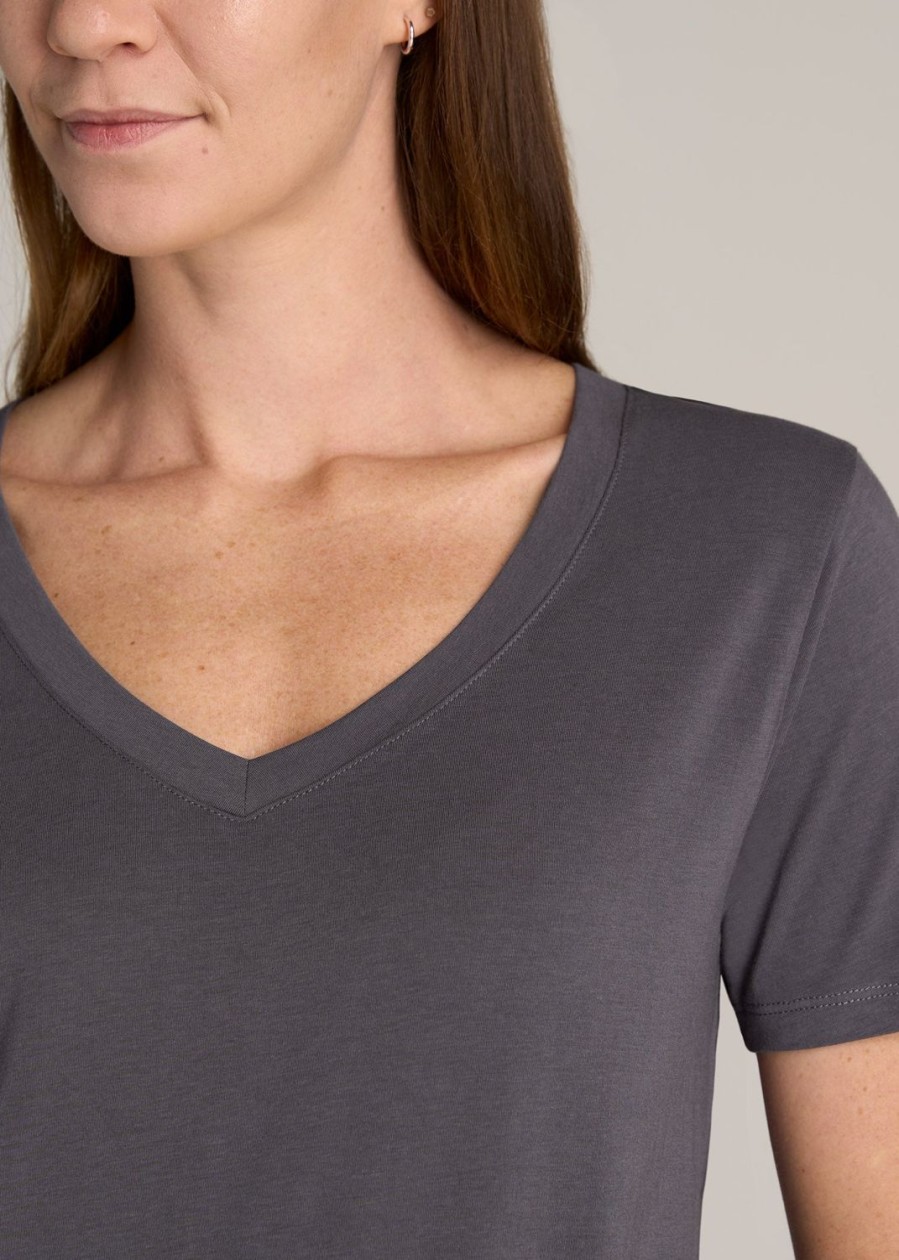 Women American Tall Tees, Tanks + Bodysuits | Women'S Tall Scoop V-Neck Tee In Charcoal