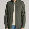 Men American Tall Button Shirts | Linen Long Sleeve Shirt For Tall Men In Spring Olive