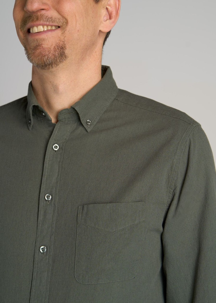 Men American Tall Button Shirts | Linen Long Sleeve Shirt For Tall Men In Spring Olive