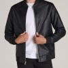 Men American Tall Jackets + Coats | Faux Leather Bomber Jacket For Tall Men In Black