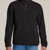 Men American Tall Hoodies + Sweatshirts | Polar Fleece 3-Snap Pullover Sweatshirt For Tall Men In Black