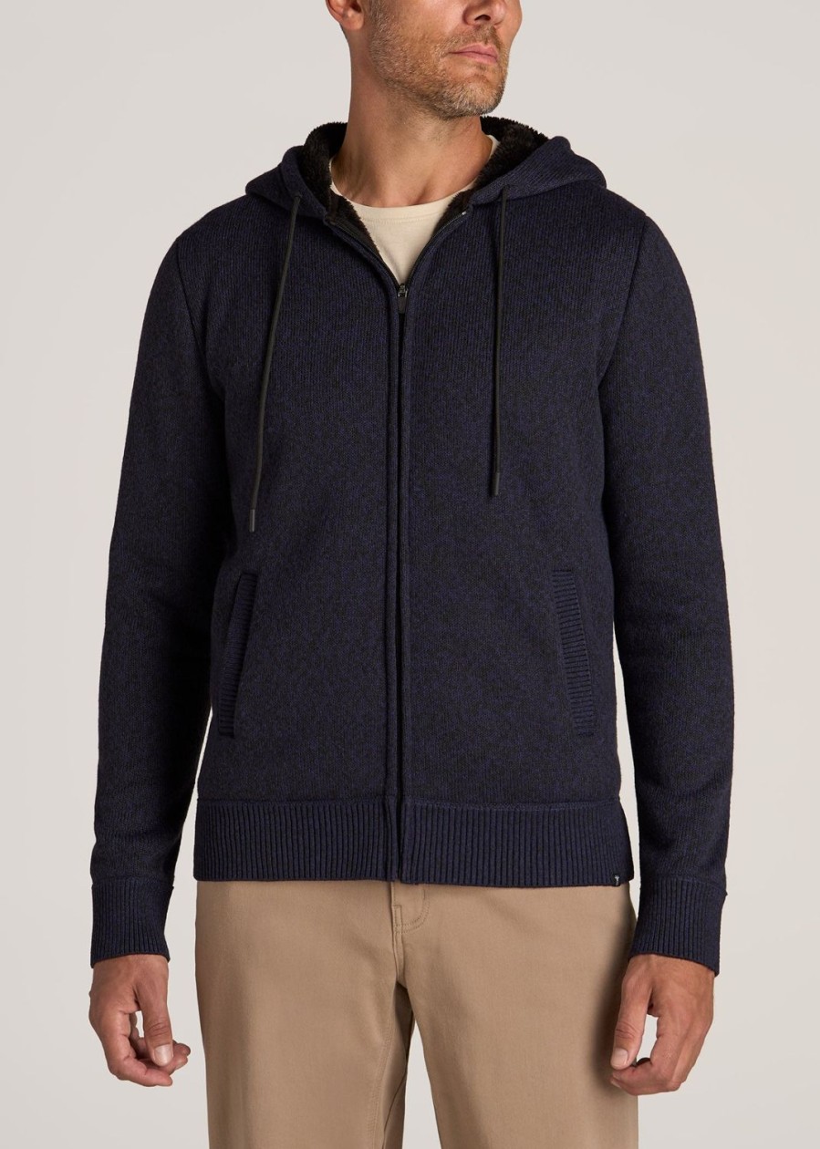 Men American Tall Hoodies + Sweatshirts | Hooded Sherpa Sweater For Tall Men In Patriot Blue