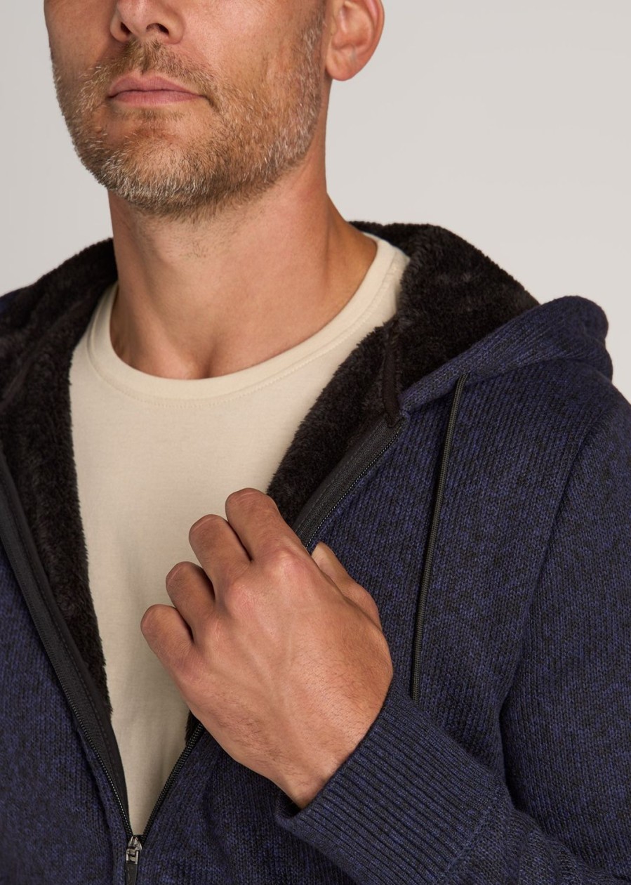 Men American Tall Hoodies + Sweatshirts | Hooded Sherpa Sweater For Tall Men In Patriot Blue