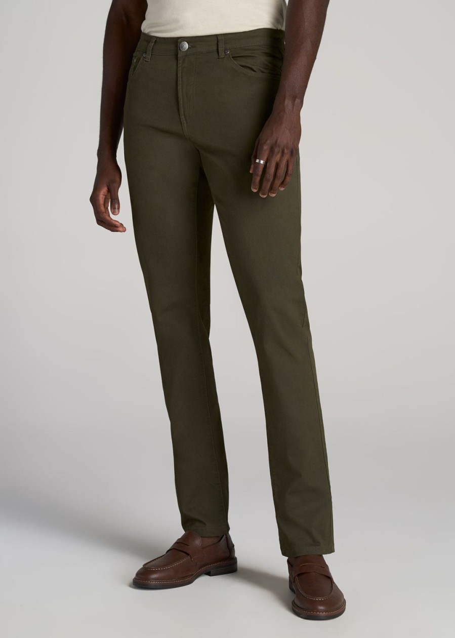 Men American Tall Pants + Chinos | Carman Tapered Fit Five Pocket Pants For Tall Men In Camo Green