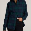 Women American Tall Shirts + Tops | Flannel Button-Up Shirt For Tall Women In Emerald And Navy