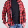 Men American Tall Button Shirts | Double-Weave Button-Up Shirt For Tall Men In Red & Black Plaid