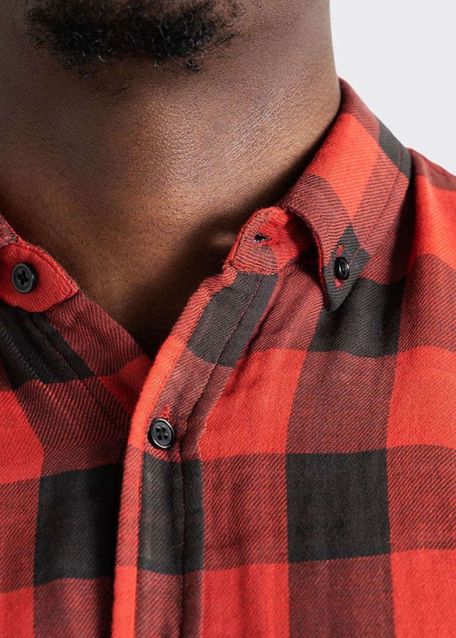 Men American Tall Button Shirts | Double-Weave Button-Up Shirt For Tall Men In Red & Black Plaid