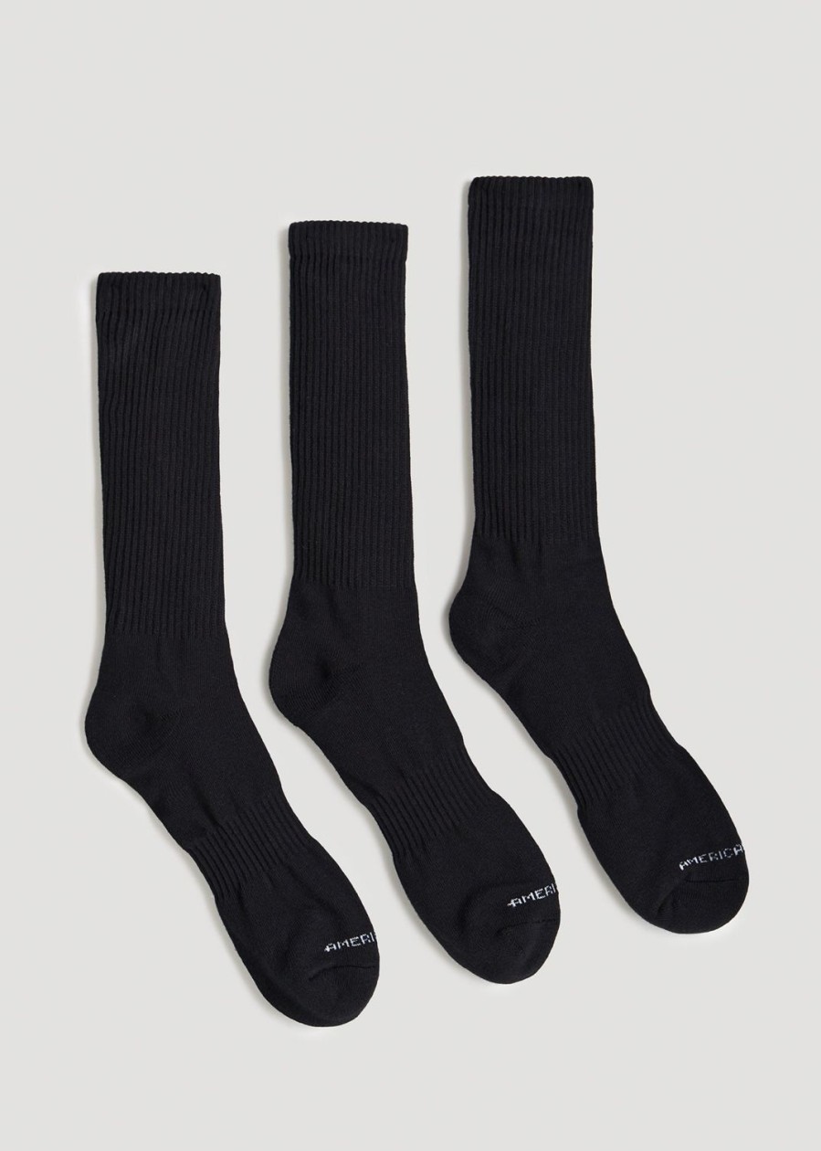 Men American Tall Socks | Men'S Athletic Crew Socks (X-Large Size: 13-15) | Black 3 Pack