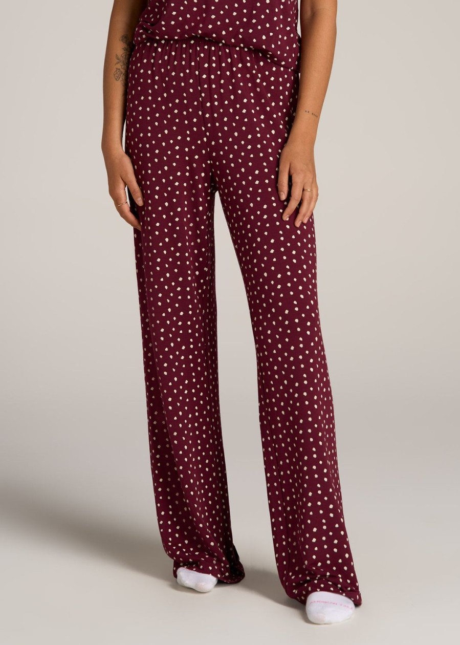 Women American Tall Athletic Pants | Wide Leg Women'S Tall Pajama Pants In Dark Cherry Cloud Print