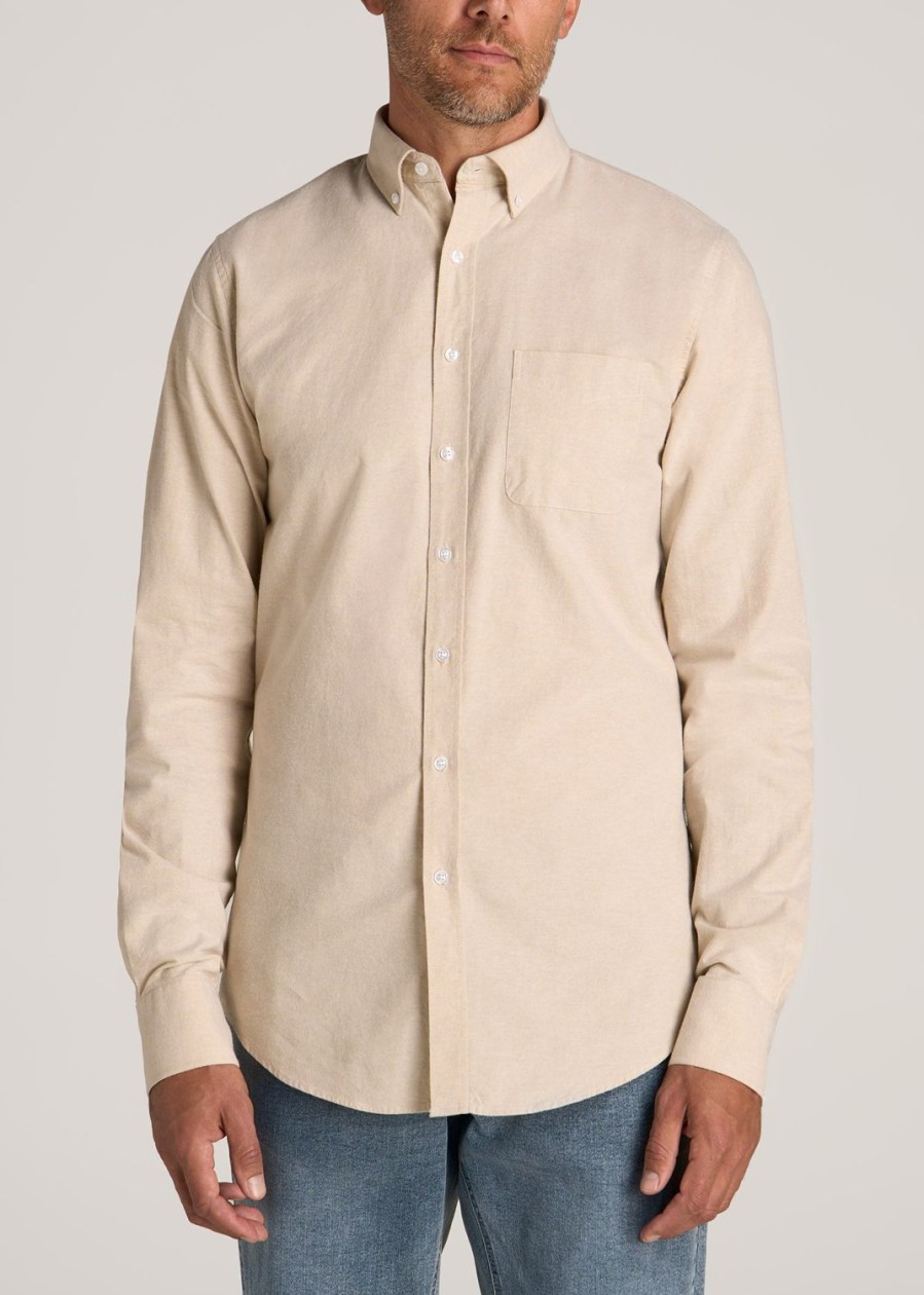 Men American Tall Button Shirts | Washed Oxford Shirt For Tall Men In Sandstone