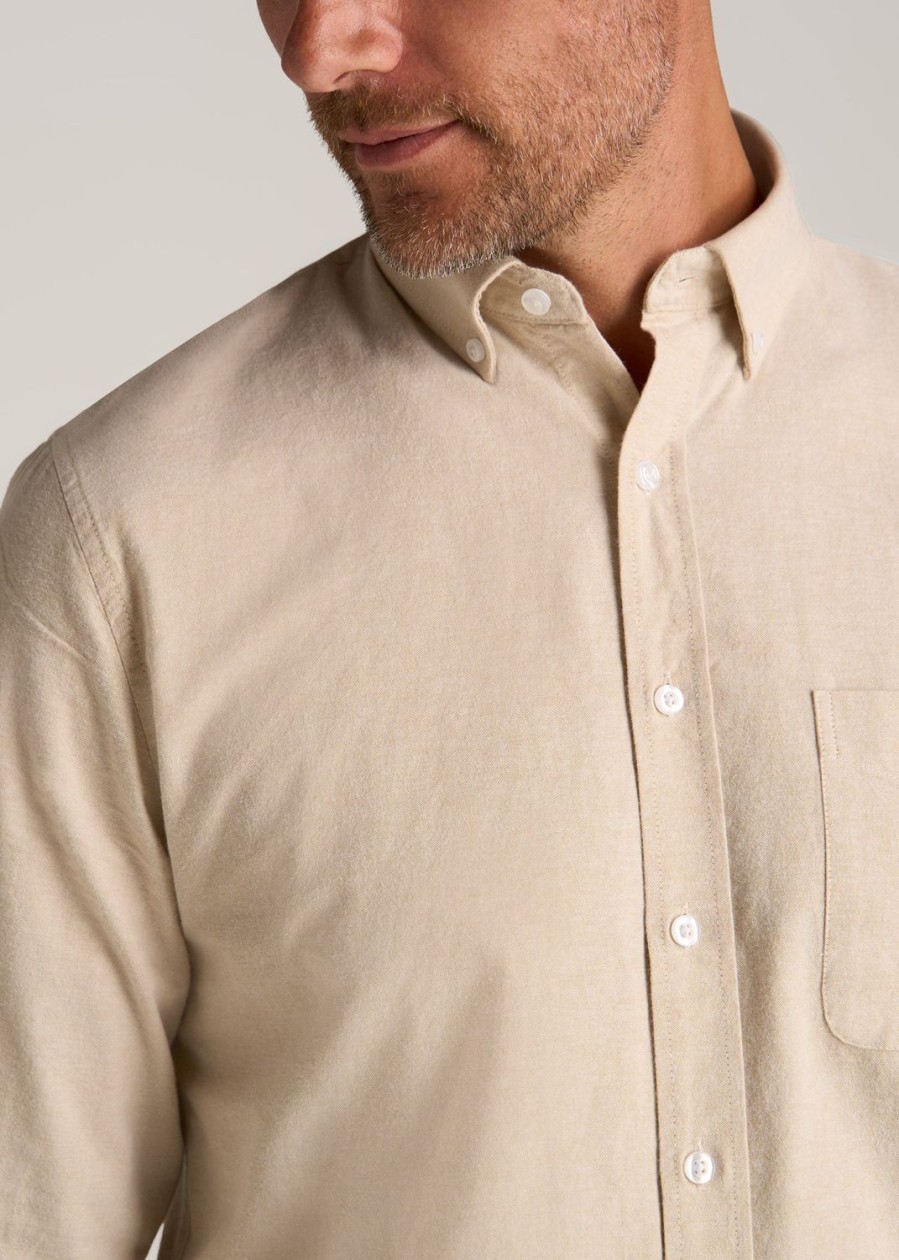 Men American Tall Button Shirts | Washed Oxford Shirt For Tall Men In Sandstone