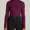 Women American Tall Long Sleeve Tees | Tall Women'S Fitted Long Sleeve Ribbed Turtleneck Tee In Elderberry